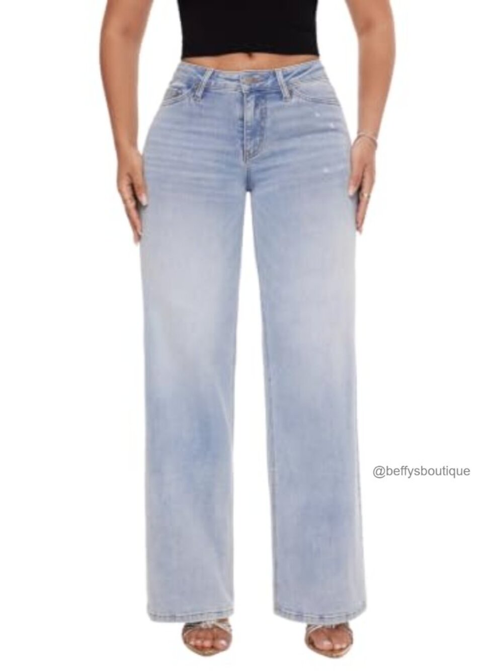 Wide Leg Jeans Women Mid Low Rise Stretchy Denim Tummy Control